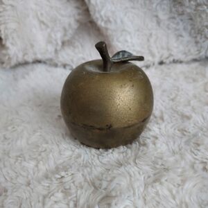 Vintage Brass Apple with Stem & Leaf by Russ Metallic Rustic School Teacher